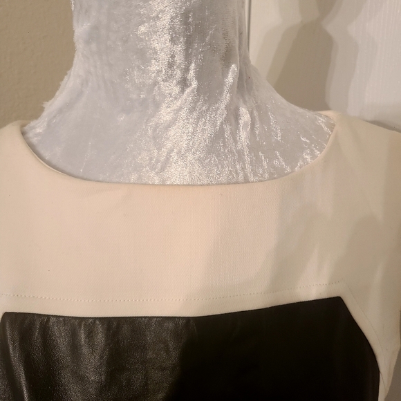 Milly New York Black White Lamb Leather Colorblock Sleeveless Mini Dress Size 8 - Picture 3 of 10